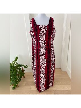 ROYAL CREATIONS Hawaiian Maxi Sheath Dress Sleeveless Side Slit Cotton Tropical